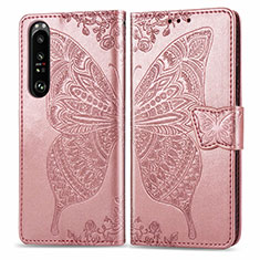 Handytasche Stand Schutzhülle Flip Leder Hülle Schmetterling für Sony Xperia 1 III Rosa