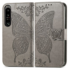 Handytasche Stand Schutzhülle Flip Leder Hülle Schmetterling für Sony Xperia 1 IV Grau