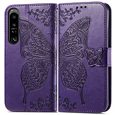Handytasche Stand Schutzhülle Flip Leder Hülle Schmetterling für Sony Xperia 1 IV Violett
