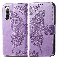 Handytasche Stand Schutzhülle Flip Leder Hülle Schmetterling für Sony Xperia 10 IV Helles Lila