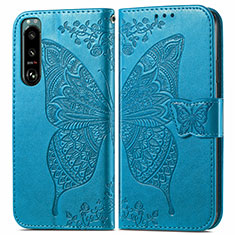 Handytasche Stand Schutzhülle Flip Leder Hülle Schmetterling für Sony Xperia 5 III SO-53B Blau