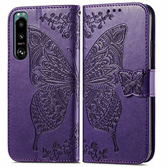 Handytasche Stand Schutzhülle Flip Leder Hülle Schmetterling für Sony Xperia 5 III SO-53B Violett