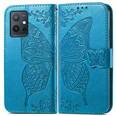 Handytasche Stand Schutzhülle Flip Leder Hülle Schmetterling für Vivo T1 5G India Blau