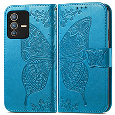 Handytasche Stand Schutzhülle Flip Leder Hülle Schmetterling für Vivo V23 Pro 5G Blau