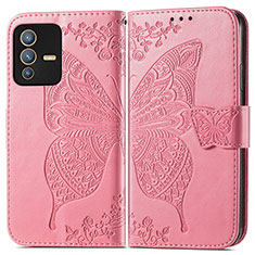 Handytasche Stand Schutzhülle Flip Leder Hülle Schmetterling für Vivo V23 Pro 5G Pink