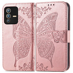 Handytasche Stand Schutzhülle Flip Leder Hülle Schmetterling für Vivo V23 Pro 5G Rosa