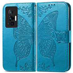 Handytasche Stand Schutzhülle Flip Leder Hülle Schmetterling für Vivo X70 Pro 5G Blau