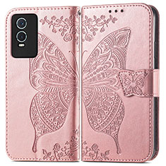 Handytasche Stand Schutzhülle Flip Leder Hülle Schmetterling für Vivo Y76s 5G Rosa