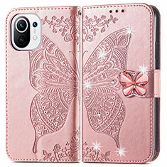Handytasche Stand Schutzhülle Flip Leder Hülle Schmetterling für Xiaomi Mi 11 Lite 5G NE Rosa