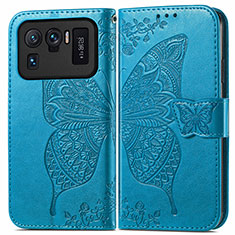 Handytasche Stand Schutzhülle Flip Leder Hülle Schmetterling für Xiaomi Mi 11 Ultra 5G Blau