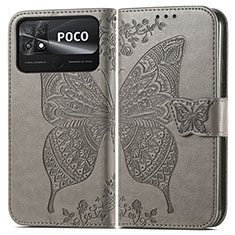 Handytasche Stand Schutzhülle Flip Leder Hülle Schmetterling für Xiaomi Poco C40 Grau