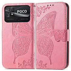 Handytasche Stand Schutzhülle Flip Leder Hülle Schmetterling für Xiaomi Poco C40 Pink