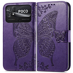 Handytasche Stand Schutzhülle Flip Leder Hülle Schmetterling für Xiaomi Poco C40 Violett