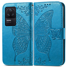 Handytasche Stand Schutzhülle Flip Leder Hülle Schmetterling für Xiaomi Poco F4 5G Blau
