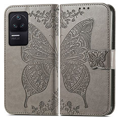 Handytasche Stand Schutzhülle Flip Leder Hülle Schmetterling für Xiaomi Poco F4 5G Grau