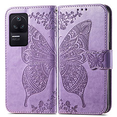 Handytasche Stand Schutzhülle Flip Leder Hülle Schmetterling für Xiaomi Poco F4 5G Helles Lila