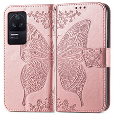 Handytasche Stand Schutzhülle Flip Leder Hülle Schmetterling für Xiaomi Poco F4 5G Rosa