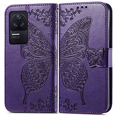 Handytasche Stand Schutzhülle Flip Leder Hülle Schmetterling für Xiaomi Poco F4 5G Violett
