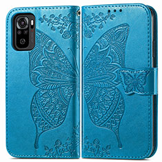 Handytasche Stand Schutzhülle Flip Leder Hülle Schmetterling für Xiaomi Poco M5S Blau