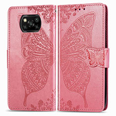Handytasche Stand Schutzhülle Flip Leder Hülle Schmetterling für Xiaomi Poco X3 NFC Pink