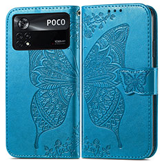 Handytasche Stand Schutzhülle Flip Leder Hülle Schmetterling für Xiaomi Poco X4 Pro 5G Blau