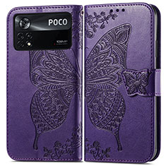 Handytasche Stand Schutzhülle Flip Leder Hülle Schmetterling für Xiaomi Poco X4 Pro 5G Violett