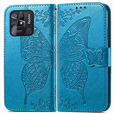 Handytasche Stand Schutzhülle Flip Leder Hülle Schmetterling für Xiaomi Redmi 10 India Blau