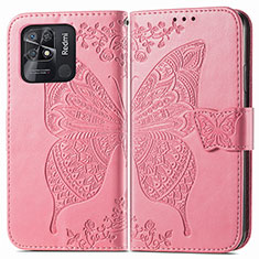 Handytasche Stand Schutzhülle Flip Leder Hülle Schmetterling für Xiaomi Redmi 10 India Pink