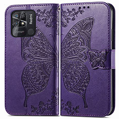 Handytasche Stand Schutzhülle Flip Leder Hülle Schmetterling für Xiaomi Redmi 10 India Violett