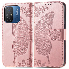 Handytasche Stand Schutzhülle Flip Leder Hülle Schmetterling für Xiaomi Redmi 12C 4G Rosa