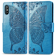 Handytasche Stand Schutzhülle Flip Leder Hülle Schmetterling für Xiaomi Redmi 9A Blau