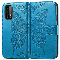 Handytasche Stand Schutzhülle Flip Leder Hülle Schmetterling für Xiaomi Redmi 9T 4G Blau