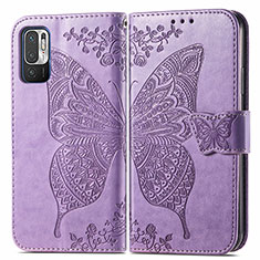 Handytasche Stand Schutzhülle Flip Leder Hülle Schmetterling für Xiaomi Redmi Note 10 5G Helles Lila