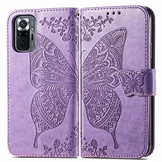 Handytasche Stand Schutzhülle Flip Leder Hülle Schmetterling für Xiaomi Redmi Note 10 Pro 4G Helles Lila