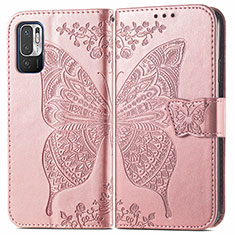 Handytasche Stand Schutzhülle Flip Leder Hülle Schmetterling für Xiaomi Redmi Note 10T 5G Rosa