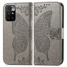 Handytasche Stand Schutzhülle Flip Leder Hülle Schmetterling für Xiaomi Redmi Note 11 4G (2021) Grau