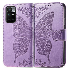 Handytasche Stand Schutzhülle Flip Leder Hülle Schmetterling für Xiaomi Redmi Note 11 4G (2021) Helles Lila