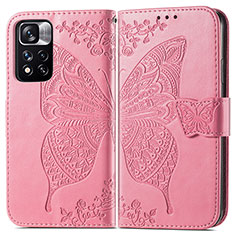 Handytasche Stand Schutzhülle Flip Leder Hülle Schmetterling für Xiaomi Redmi Note 11 Pro+ Plus 5G Pink