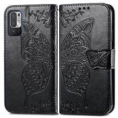 Handytasche Stand Schutzhülle Flip Leder Hülle Schmetterling für Xiaomi Redmi Note 11 SE 5G Schwarz