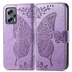 Handytasche Stand Schutzhülle Flip Leder Hülle Schmetterling für Xiaomi Redmi Note 11T Pro+ Plus 5G Helles Lila