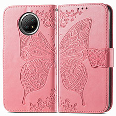Handytasche Stand Schutzhülle Flip Leder Hülle Schmetterling für Xiaomi Redmi Note 9T 5G Pink