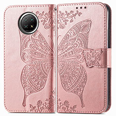 Handytasche Stand Schutzhülle Flip Leder Hülle Schmetterling für Xiaomi Redmi Note 9T 5G Rosa