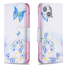 Handytasche Stand Schutzhülle Flip Leder Hülle Schmetterling L01 für Apple iPhone 13 Blau