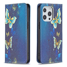 Handytasche Stand Schutzhülle Flip Leder Hülle Schmetterling L01 für Apple iPhone 13 Pro Max Blau