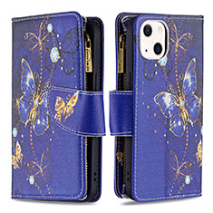 Handytasche Stand Schutzhülle Flip Leder Hülle Schmetterling L03 für Apple iPhone 13 Blau