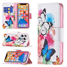 Handytasche Stand Schutzhülle Flip Leder Hülle Schmetterling L03 für Apple iPhone 13 Pro Max Rosa