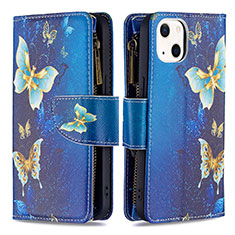 Handytasche Stand Schutzhülle Flip Leder Hülle Schmetterling L04 für Apple iPhone 13 Blau