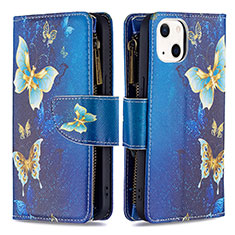 Handytasche Stand Schutzhülle Flip Leder Hülle Schmetterling L04 für Apple iPhone 15 Plus Blau