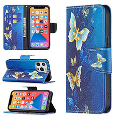 Handytasche Stand Schutzhülle Flip Leder Hülle Schmetterling L07 für Apple iPhone 13 Pro Max Blau
