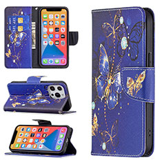 Handytasche Stand Schutzhülle Flip Leder Hülle Schmetterling L07 für Apple iPhone 13 Pro Max Königs Blau